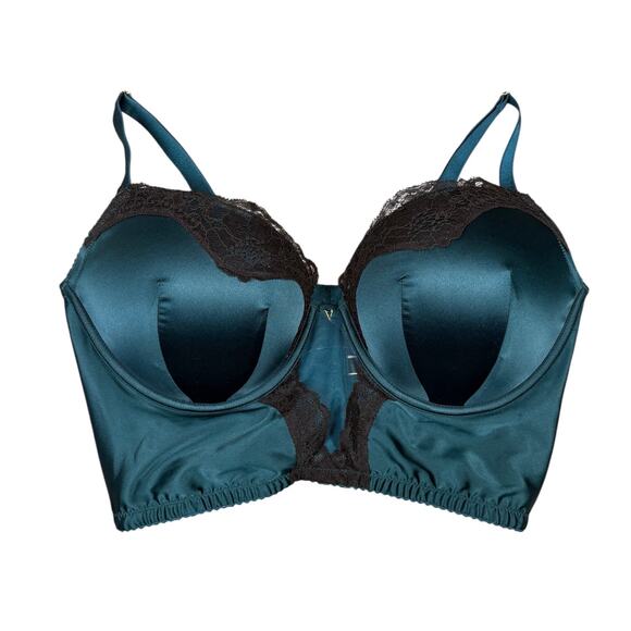 Victoria’s Secret Very Sexy Push-up Corset Bra Women's 38D Teal Black Lace - Picture 3 of 8